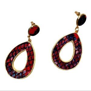 Gold-Tone PU Leather Drop Earrings, gifts, vintage